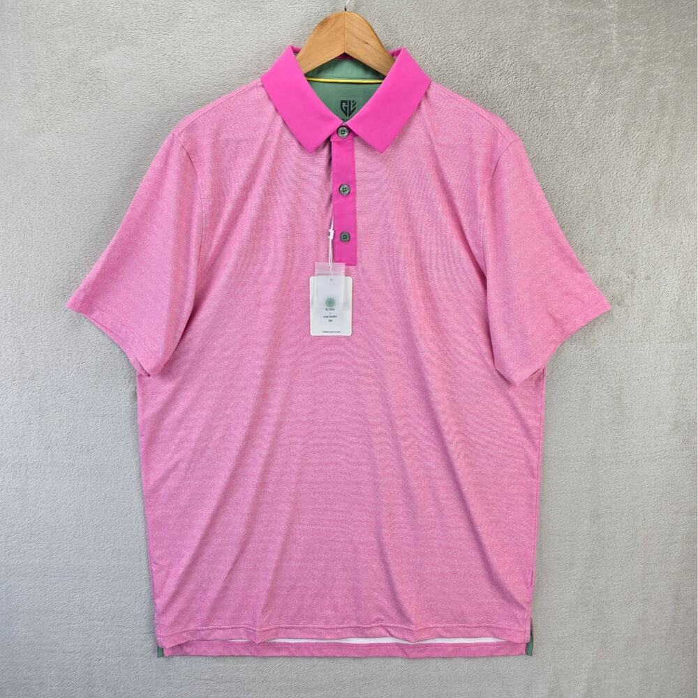 NWT Graham Luxe Polo Shirt Mens Large Pink Berry Therry GL 13525 Polyester Golf - Picture 1 of 11